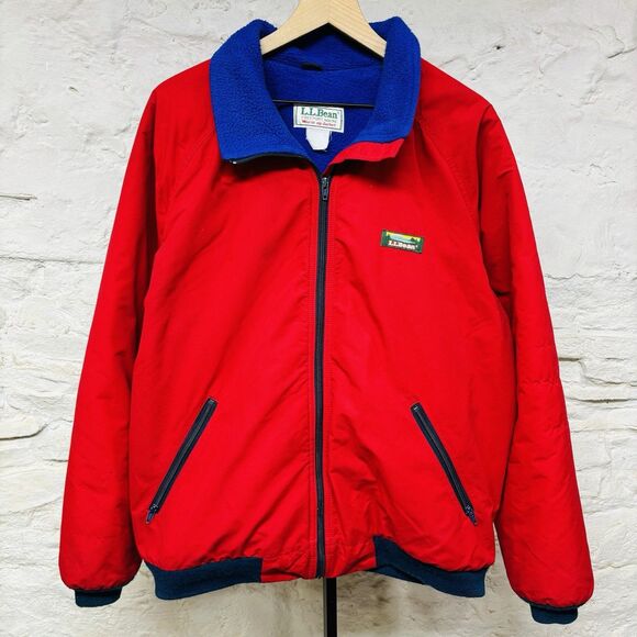 L.L Bean Bomber Jacket Vintage Warm Up Fleece Lined Full Zip Coat Red Purple XL - Picture 1 of 11